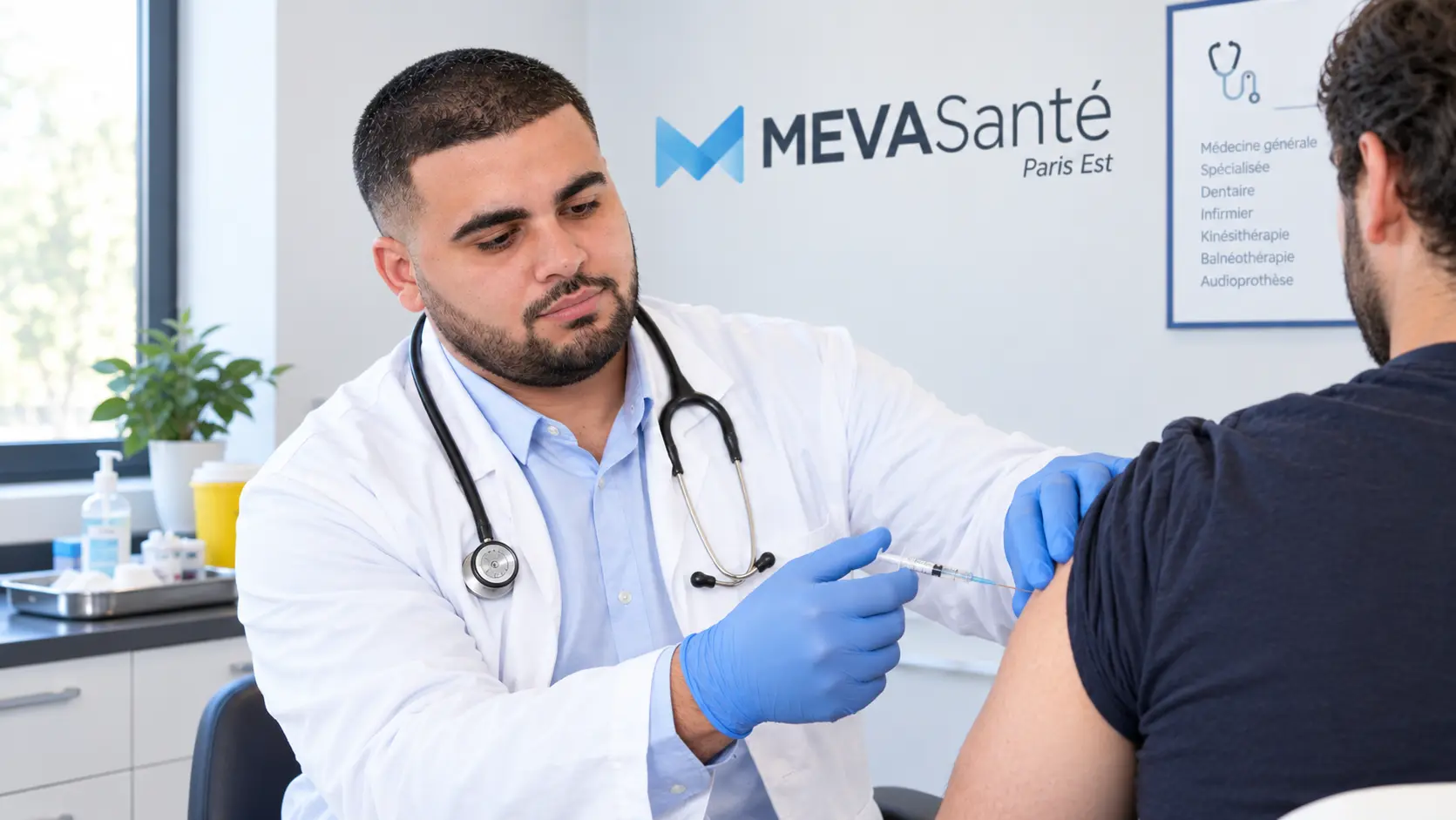 Le Dr Amoyal pratiquant une vaccination sur un patient au centre MEVA Santé